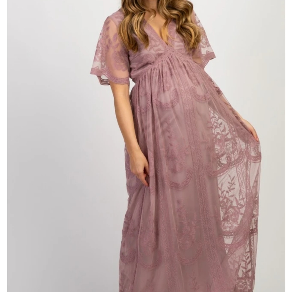 PinkBlush Maxi Dress with Lace in Mauve